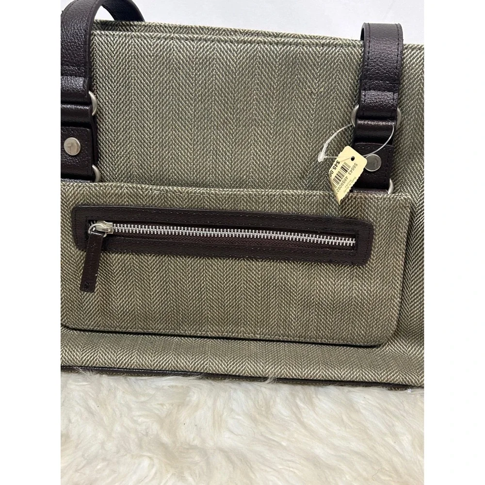 Herringbone Travel Tote Bag and Matching Cosmetic Case Set Brown Tan New